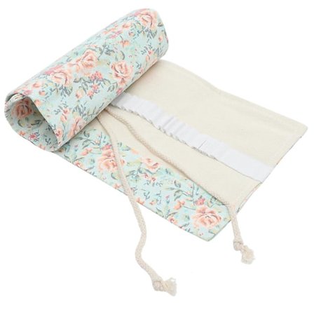 48 Slots Penalhus Rulle Organiser Vaskbar Penalhus Blyanter Opbevaring Wrap Pose Holder Etnisk Stil til Elever Piger Maleri (Frisk Rose)