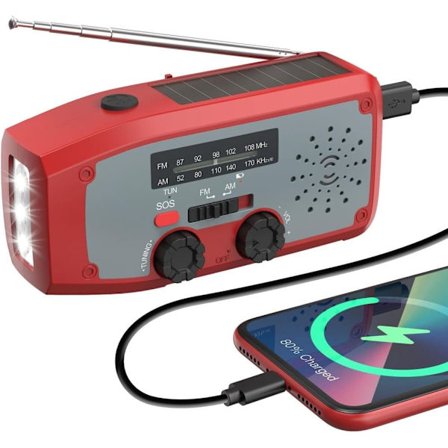 Nødradio Solradio AM/FM med Sveiv, 2000mAh Powerbank, SOS-alarm og LED-lommelykt