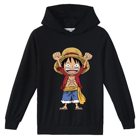 7-14 År Barn Tenåringer Gutter Jenter One Piece Monkey D.luffy Trykt Casual Genser Hetter Genser Topper Gaver Svart
