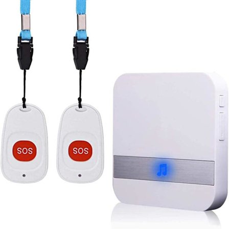 (2 til 1 Hvit) Hjemalarm Trådløs Pasient Eldre Personlig Alarm