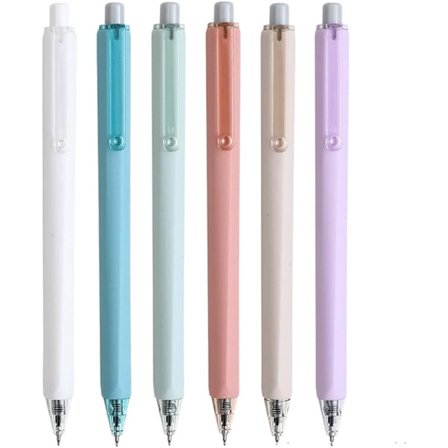 Retractable Gel Penner, 6 Pastellfarger Utvendig, 0,5mm Fin Spiss, Hurtigtørkende, Skriving Tegning, Svart Blekk Gel Penner