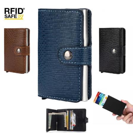 Rfid Skydd Korthållare / Plånbok Med Smart Pop-up Knapp Svart