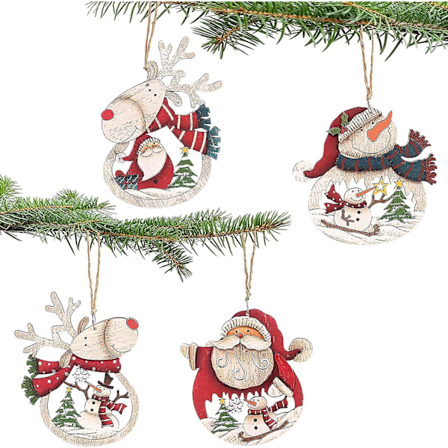 Julepyntsett for juletreet, Retro hengende dekorasjoner inkludert reinsdyr/snømann/julenissen, for hjemmet, gårdshus, fest, bursdag, jul