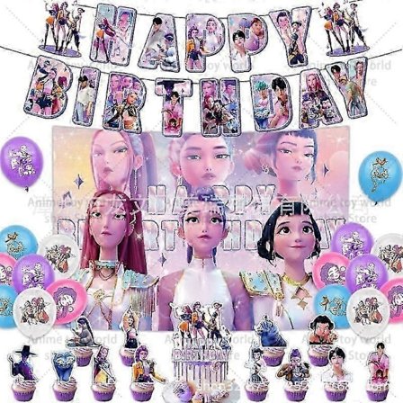 KPop Demon Hunters Födelsedagskalas Set för Barn - Tallrikar, Muggar, Ballonger, Tårtdekoration, Dukar Bordsdekorationer
