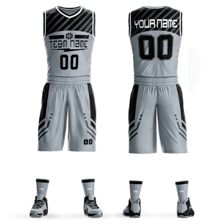 Herr- och ungdoms V-ringade uniformer Anpassade baskettröjor Set - Gör lagtröjor Skriv ut lagnamn, nummer och ditt namn. grå 120CM