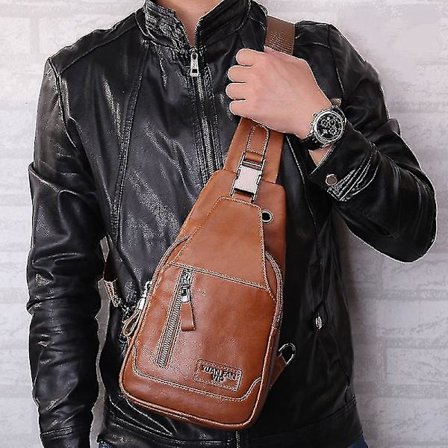 Herre skinn crossbody veske skulder veske sportsveske fritidsveske retro gul skinnryggsekk