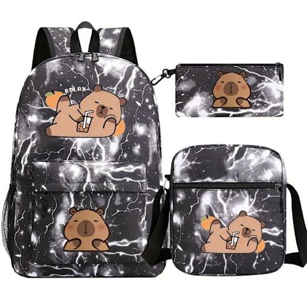 3-delad studentryggsäck med stor kapacitet Capybara med lunchväska och pennfodral M05