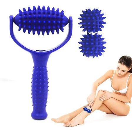 ING Anti Cellulite Roller - Med Handtag Och 3 Igelkottsbollar - Massagerulle - Bindvävsmassage - Cellulitroller -