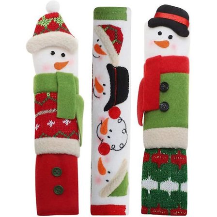 3-pak Snemand Køkkenmaskine Håndtagsbetræk, Juledekorationer Til Dør Køleskab Mikrobølgeovn