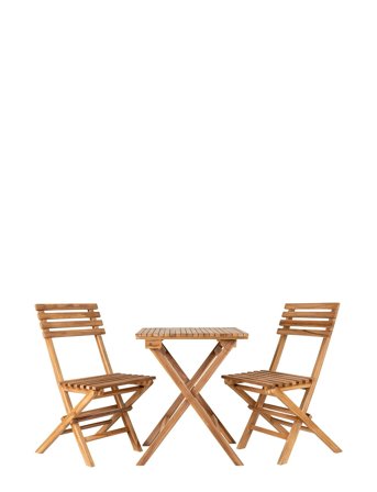 House Nordic Sani - Café Set, 2 Chairs And 1 Table , Teak, Nature - Beige - 89X60X60CM