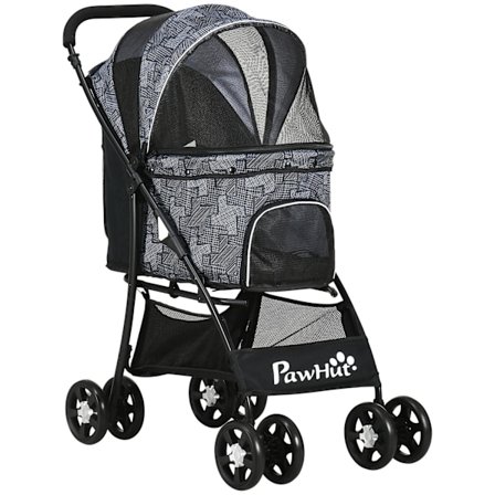 Hundeklapvogn, Sammenfoldelig Hundeklapvogn, Hundevogn Med Pude, Katteklapvogn, Kattevogn Med 4 Hjul, Mesh-Vindue, Opbevaringsplads, Oxford-Klud, Sort