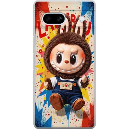 Google Pixel 7a Gennemsigtig cover Farverig figur i kaninkostume med fjollede udtryk og tegneserie baggrund, der giver en energisk og legesyg popkultu