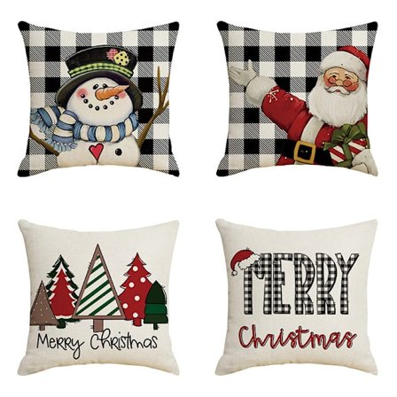 Juleputetrekk 18x18 Sett med 4 Juledekorasjoner Landlig Puter Snømann Pute