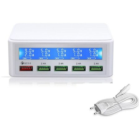 50W Multi Port USB-lader Strømadapter med 1 QC 3.0 9V2A Maks Q