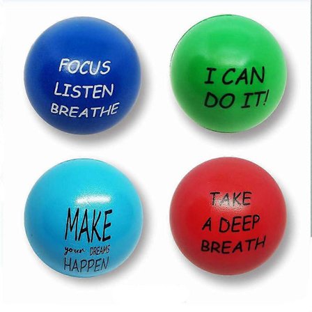 Motiverende Stressballer (4-pakning), egnet for barn og voksne, lindrer angst og sinne, og er en flott gave.