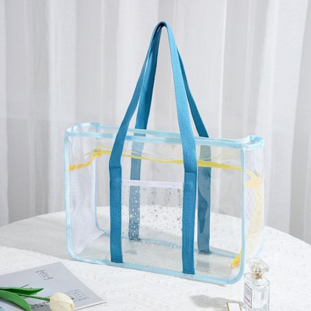 Gjennomsiktig Tote Bag Strand Tote Glidelås Lukking Casual PVC Dame Håndveske Transparent Skulder Bag,blå