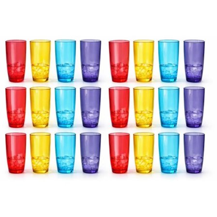 Sæt med 24 Høje Brudsikre Glas i Fødevaregodkendt Plast - 49cL - Opvaskemaskine - Blå lilla rød gul