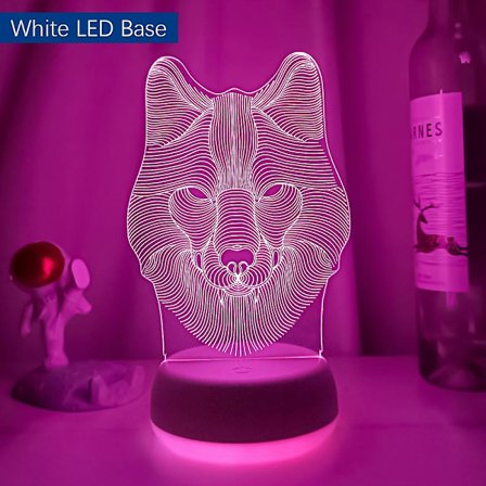 Animal Wolf 3D LED Nattljus Färgglad Varg Design Bordslampa Tonåring Varg Illusion Batteridriven Lampor Sovrum Modern Dekor Vit LED