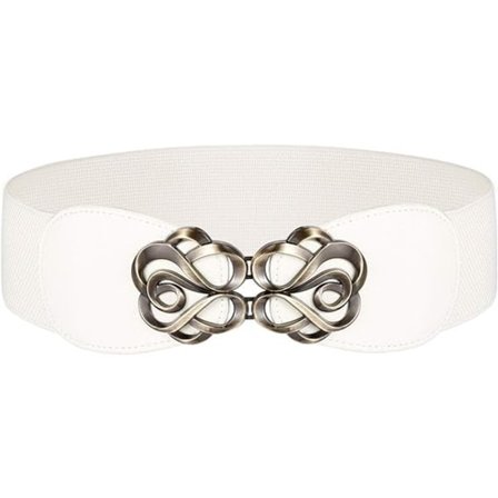 Elastisk vintagebelte for damekjoler, bredt midjebelte, hvit