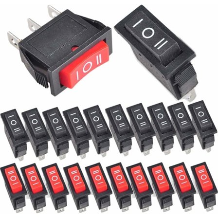 20 stk. PÅ/Av/PÅ vippebryter, SPST 3 pinner 3 posisjoner Mini båtbryter, Bilvippebrytere, spdt bryter, AC 15A/125V 20A/250V (Svart Rød)