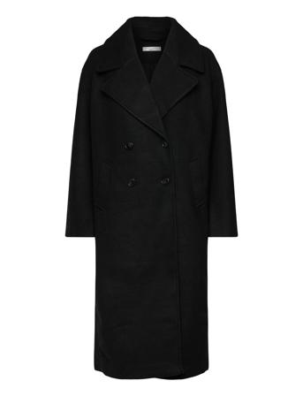 Double Breasted Coat Villakangastakki Pitkä Takki Black Gina Tricot