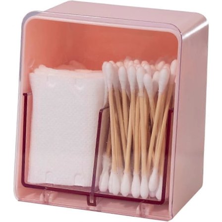 Bomuldspad Holder Dispenser Klar Bomuldskugle og Vatpind Organizer Plastik Bomuldsrondel Beholder Sæt med Hængslet Låg Tryk Ud, 2 Sektioner (Pink)