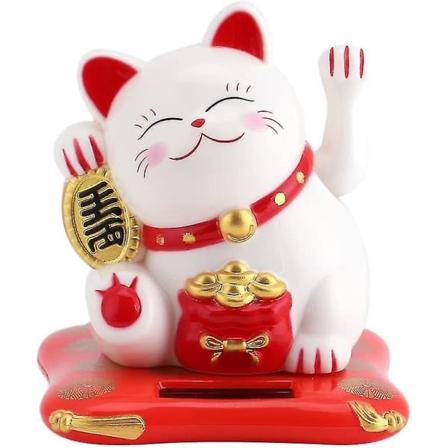 Fortune Lucky Wealth Tervetuloa-kissa Aurinkovoimalla toimiva söpö kissa heiluttavalla kädellä Koti- ja pöytäkoriste Maneki Neko (valkoinen)