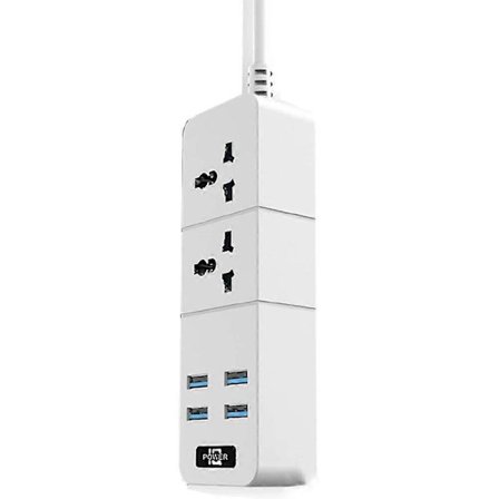 Stikdåse 10A 2500W 1/2/3 Vejs AC Stik EU/UK/US/AU Stik 4 USB Rejseadapter med Kontakt 2m Forlængerledning PC Eksplosionssikker