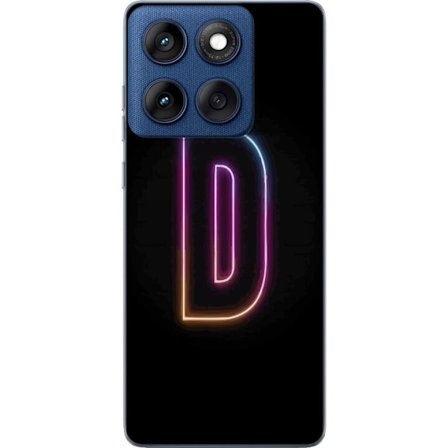 Kompatibel Mobilcover til Motorola Motorola Edge 60 Minimalistisk neonbogstav D i farveskiftende lys mod sort baggrund i moderne digital design