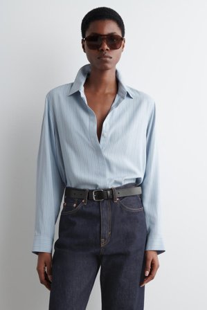 COS Women's Relaxed Striped Shirt in Blue