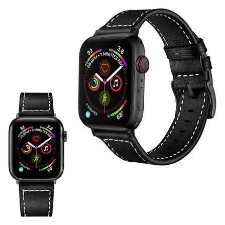 Apple Watch Series 5 44mm klassiskt klockarmband i äkta läder - Svart
