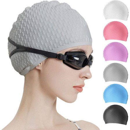 Silikon svømmehette, komfortabel badehette ideell for krøllete kort mellomlangt hår, svømmehette for kvinner og menn, dusjhetter holder frisyren 