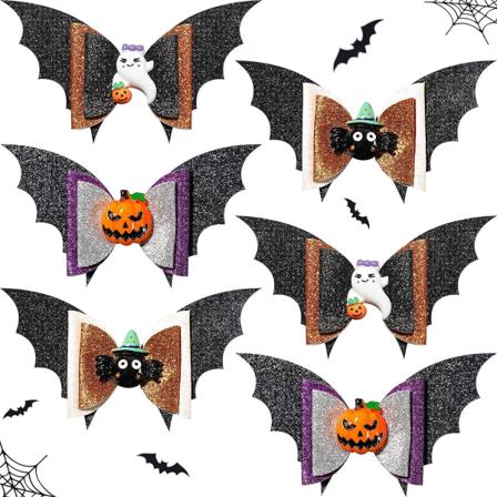 6 st Halloween hårspännen flickor hårklämma fladdermusklämmor glitter S