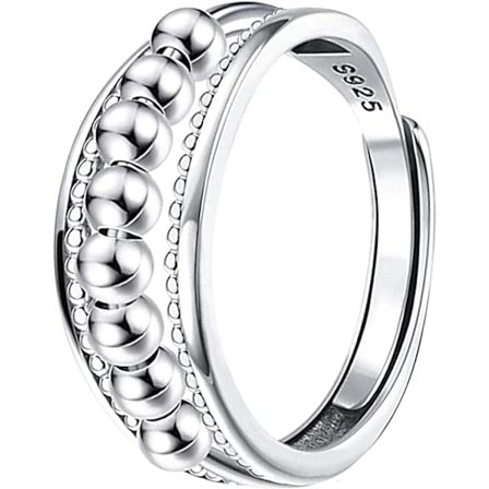 Angstring i sølv, justerbar ring med spinnere mot angst, sølvbelagt stressavlastende gave for angstlindring, retro, solid smykke