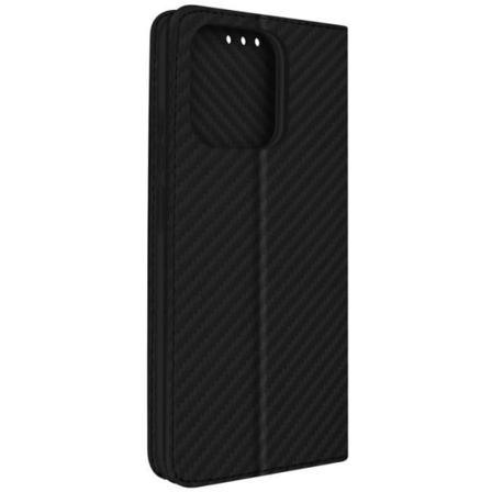 Fodral till Xiaomi Redmi 12C Carbon Effect Magnetic Flip Video Stand Svart Svart