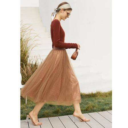 Minimalism 2023 Vår Nytt Dubbellager Mesh Dam Casual Polka Dot A Line Rak Chic Svart Lång Kjol 72341034 coffee M