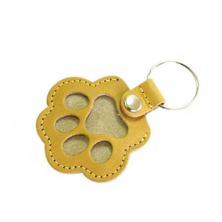 Nøglering til minde om kæledyrshår, med poter, i holdbart PU-læder