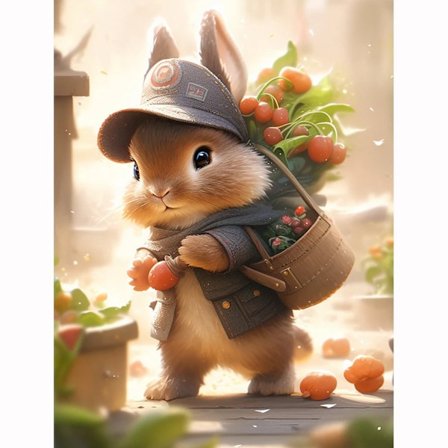 Kanin Diamantmålningskit: 5D Rund Borr, Djurbroderi, Glänsande Diamanter, DIY Heminredning