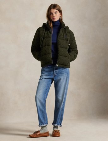 Polo Ralph Lauren Cable-Knit Wool-Cashmere Quilted Jacket - Khaki green - L