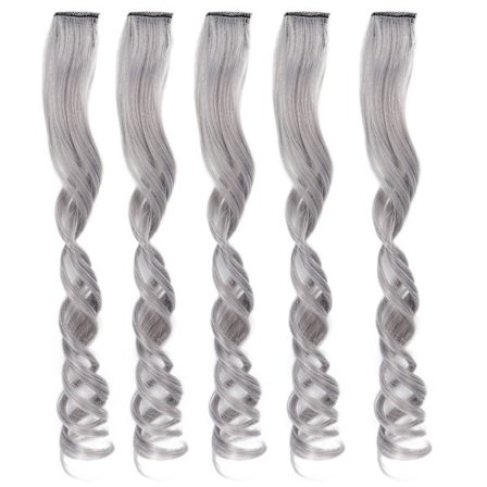 5 kpl Hiukset pidennykset Kohokohdat Hiustenpidennykset Naiset Tytöt Trendikäs Pitkä Kiharat Värillinen Clip-in Hiustenpidennykset Harmaa