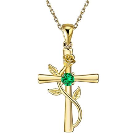 Cross halsband Rose Flower på korset legering hängande hängande hals smycken gold may