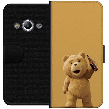 Kompatibelt Lommeboketui til Samsung Galaxy Xcover 3 Søt teddybjørn med ølflaske i hånden på gul bakgrunn, humoristisk illustrasjon for plakater,