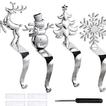 Julstrumpa hållare för mantel Set 4 krokar Galgar för Xmas