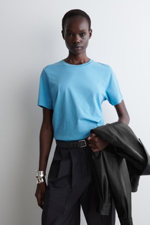 COS Women's Crew-Neck Cotton T-Shirt in Light Blue