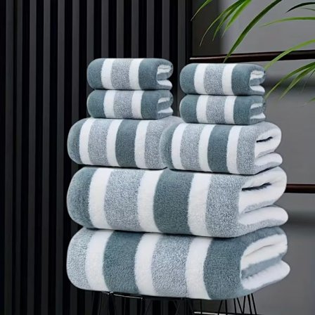 Soft Two Tone Striped Bath Towels and Face Towels, Bathroom, Spa and Gym (8 Piece Set)