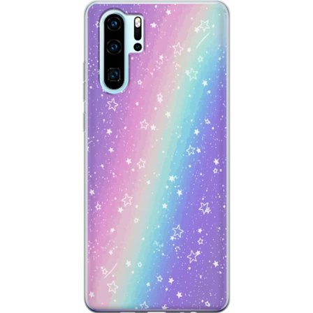 Kompatibelt Mobildeksel til Huawei P30 Pro Rainbow-farget pastellbakgrunn med hvite stjerner og gnistrende prikker i myk overgang