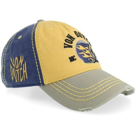Von Dutch - Gul adjustable Keps - Distressed Retro Yellow/Blue/Grey A-frame Dad Cap @ Hatstore