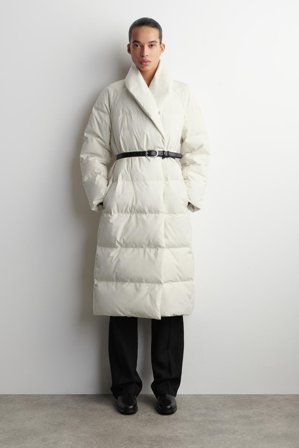 COS Women's Shawl-Collar Quilted Down Long Coat in White