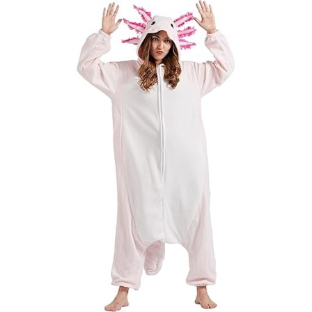 DELEY Unisex Axolotl Kostym Vuxen Onesie, Hel Pyjamas, Halloween Cosplay Kostymer Hemmakläder Jumpsuit, Djur Onesie