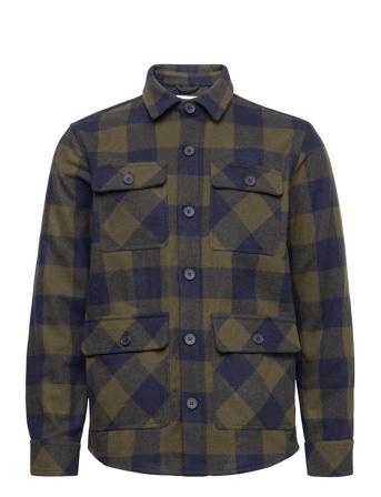 Pine Checked Wool Overshirt - Grs Patterned Knowledge Cotton Apparel